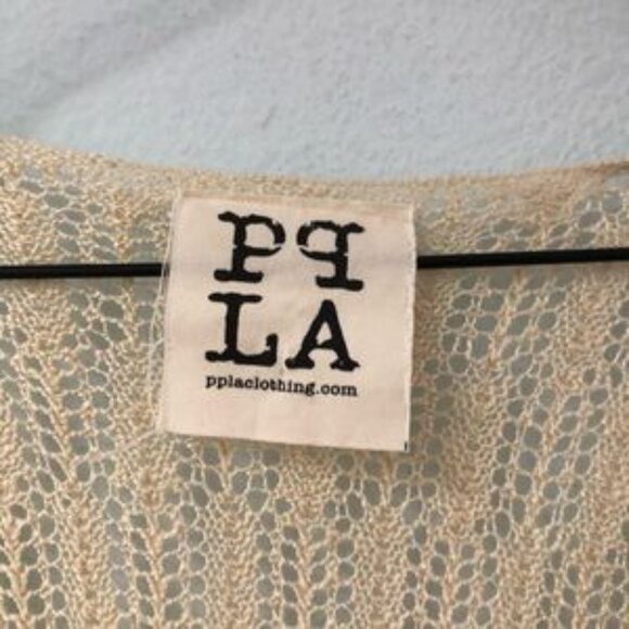 Women's PPLA Cream Open Knit Kimono w/Fringe Trim on Hem & Sleeves, Size S/M - Picture 2 of 9